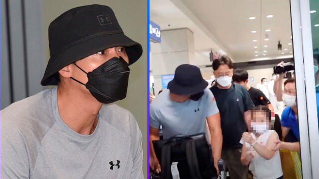 Hyun Bin, actor de Crash landin on you a su llegada al aeropuerto en Corea del Sur. Créditos: Dispatch / Composición Diario La República.