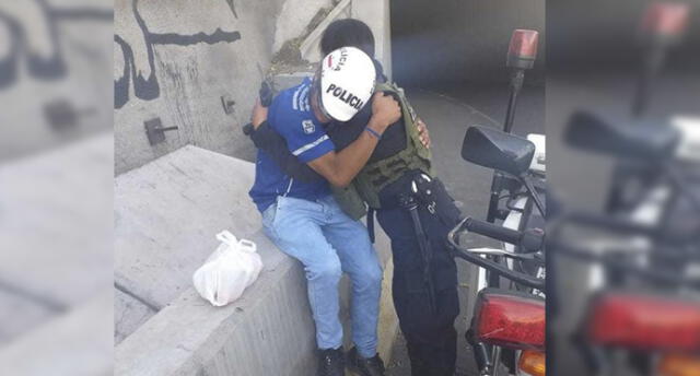 Policía abraza a varón tras convencerlo de no lanzarse del puente Chilina en Arequipa