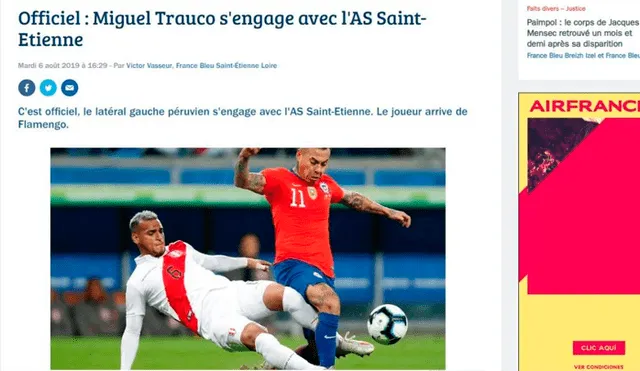 Así informaron los medios franceses sobre la incorporación de Miguel Trauco en el Saint Étienne.