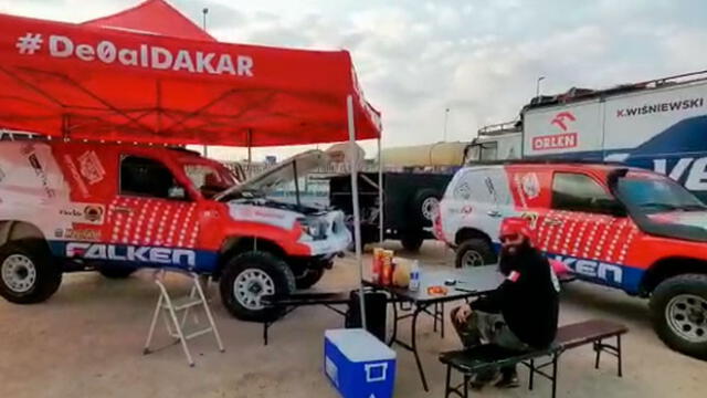 Los peruanos en el Dakar 2020 instalan sus campamentos en Arabia Saudita. Foto: captura.