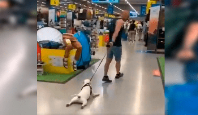 Vía Facebook. El dueño del can optó por una singular medida para transportar a su mascota dentro de un centro comercial