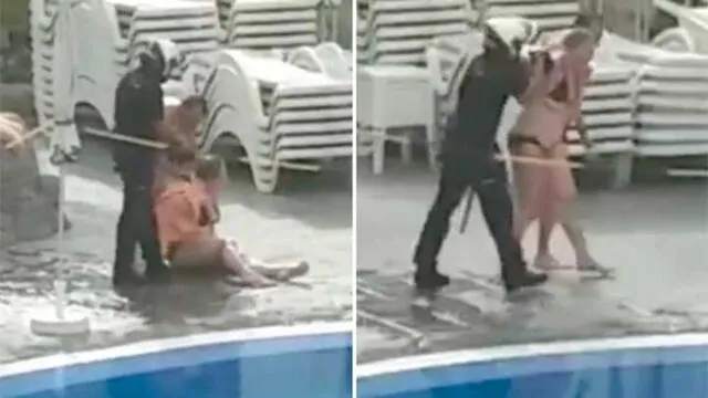 Una mujer británica fue expulsada de una piscina tras no respetar la cuarentena por coronavirus impuesta por el gobierno español. (Foto: Captura)