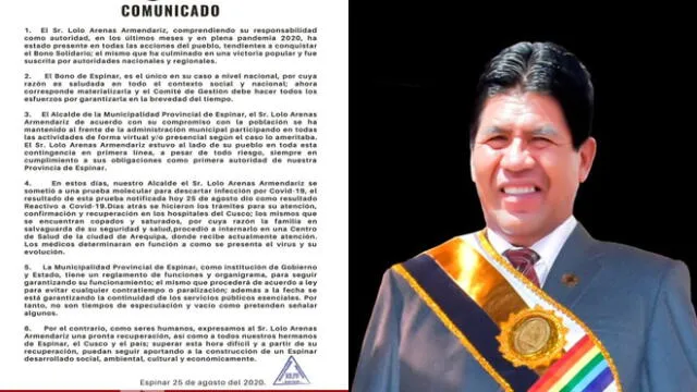 Cusco. Alcalde de Cusco, Lolo Arenas, contagiado con la COVID-19. Foto: Facebook