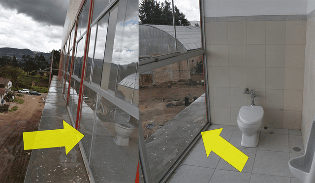 Construyen baño público con pared y puerta de vidrio en Cajamarca