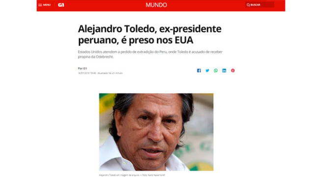 G1: Alejandro Toledo, ex-presidente peruano, é preso nos EUA