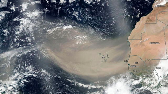 Una enorme nube de polvo proveniente del desierto de Sahara ha llegado al Caribe y a Centroamérica. (Foto: NASA)