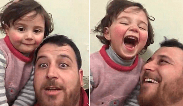 Abdullah, es un hombre sirio que se volvió viral en las redes sociales por hacer creer a su hija de cuatro años que los bombardeos son un juego para que no se asuste. (Foto: Captura)
