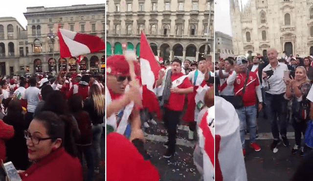 Peruanos realizan banderazo en Milán en la previa del partido ante Argentina