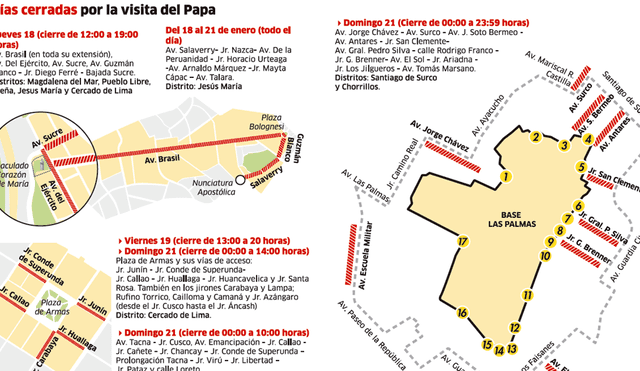 Papa Francisco en Perú: Paso de vehículos será restringido en varias calles