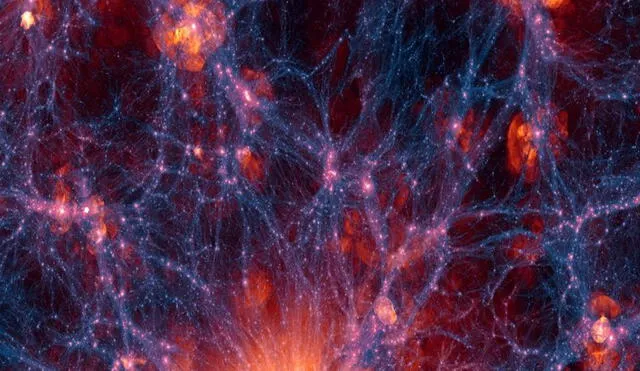 Simulación de un cúmulo de galaxias semejante a las redes de neuronas en los seres humanos | Foto: Illustris Collaboration