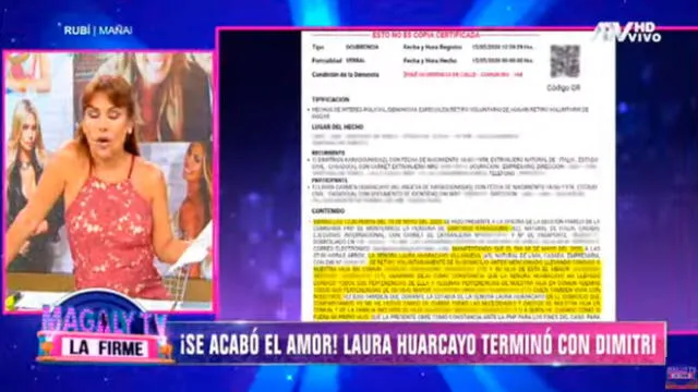 La conductora de televisión leyó una Ocurrencia policial, argumentando que la pareja culminó su convivencia.