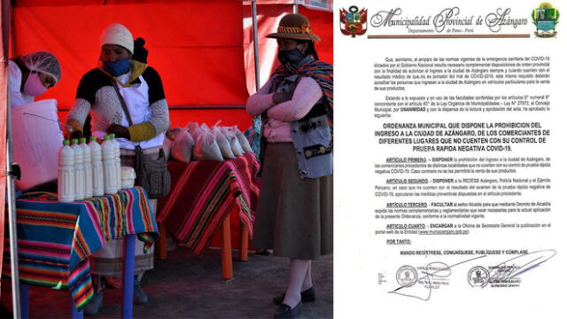 Puno. Ordenanza municipal para prevenir contagios masivos a la hora de realizar compras en Azángaro.