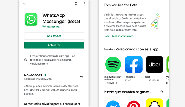 Programa beta de WhatsApp para Android.