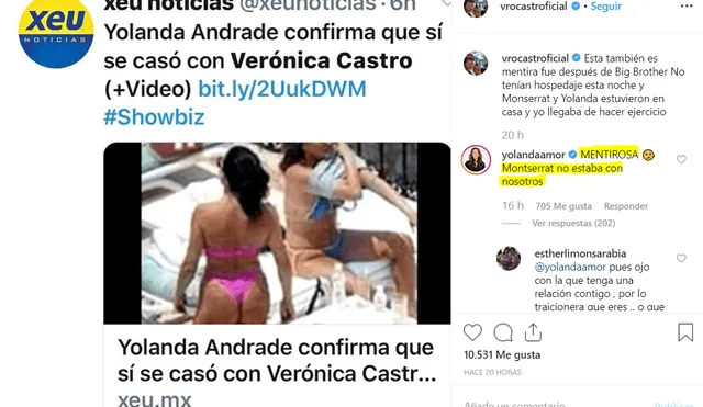 Yolanda Andrade llama mentira a Veronica Castro por negar que es lesbiana tras escándalo por matrimonio. Fuente: Instagram