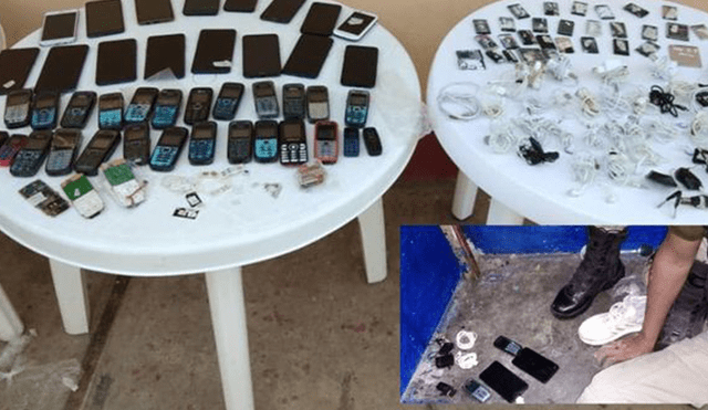 Los agentes incautaron 42 celulares, 53 chips, 57 baterías de celular, 21 cargadores