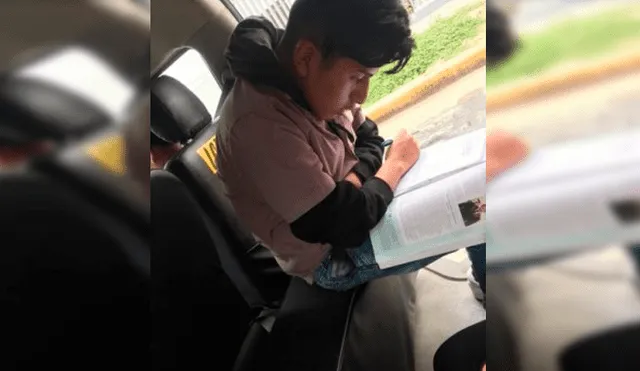 Facebook: joven cobrador aprovecha tráfico vehicular para leer su libro