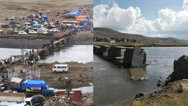 Acusan a pobladores bolivianos, de destrozar parte del puente que une los países de Perú y Bolivia.