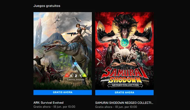 Ark Survival Evolved y Samurai Shodown Neogeo Collection estarán como juegos gratis en Epic Games Store hasta el 18 de junio.