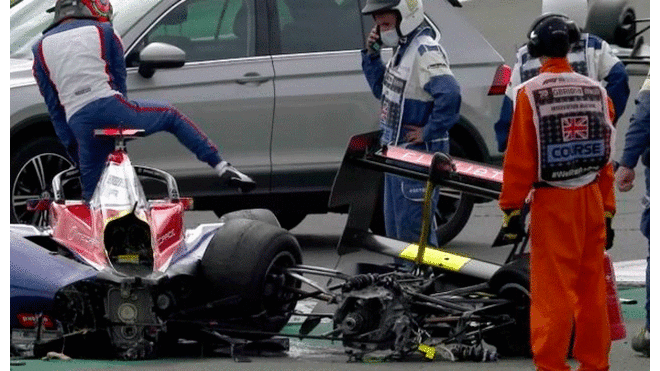 El auto requiere extensas reparaciones para la carrera del domingo. Foto: Fórmula 3.