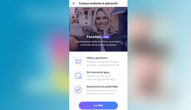 Desliza para tener los detalles de la versión premium de FaceApp. Foto: Captura.
