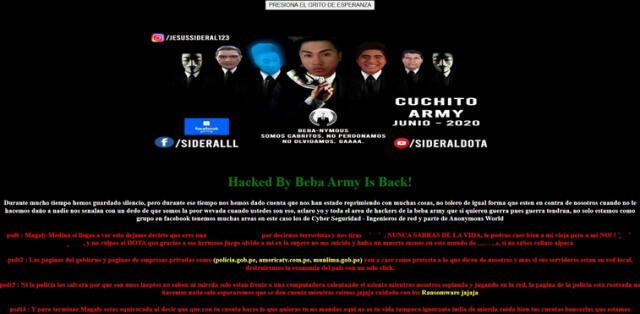 Beba Army dejó extenso mensaje en el portal web de la Municipalidad Provincial de Arequipa.