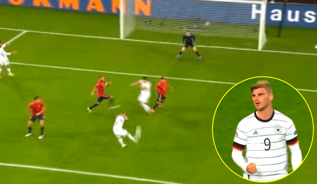 Timo Werner marcó el primer gol del partido entre España y Alemania por la UEFA Nations League. | Foto: DirecTV Sports