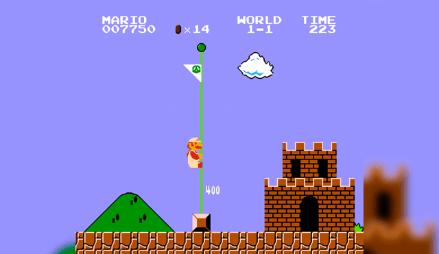 La melodía de la bandera en el mástil se acelera y se convierte en el sonido de cuando Mario o Luigi aumentan su tamaño.