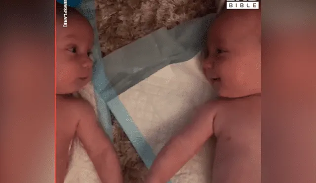 Desliza las imágenes para ver la tierna reacción que tuvieron estos bebés gemelos al conocerse por primera vez. Foto: Captura/LADBible.