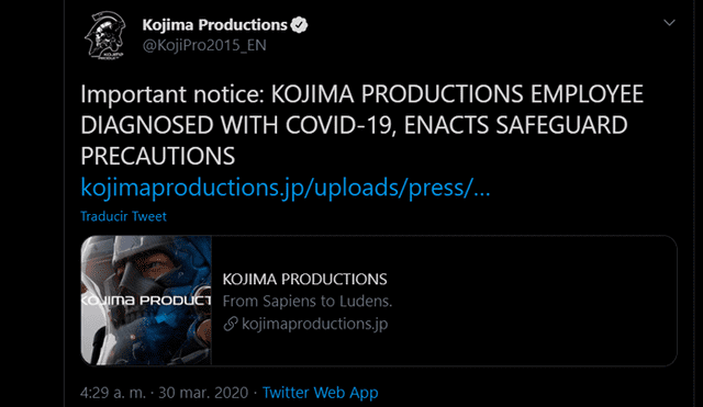 Kojima Productions publicó un comunicado en redes sociales anunciando las medidas que han tomado.