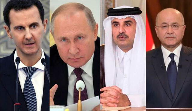 De izquierda a derecha: presidentes de Siria, Rusia, Qatar e Irak; los aliados de Irán ante una eventual guerra mundial.