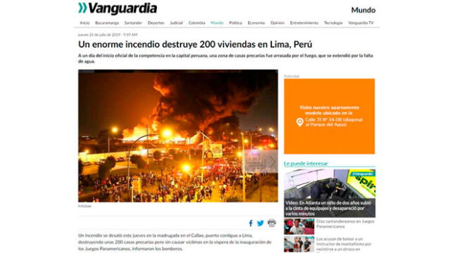 Así informaron los medios internacionales sobre el voraz incendio en AA. HH. del Callao