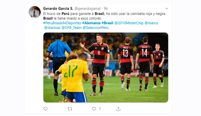 Perú vs Brasil: Alemania fue tendencia en Twitter tras triunfo de la Bicolor. Foto: Captura Twitter.