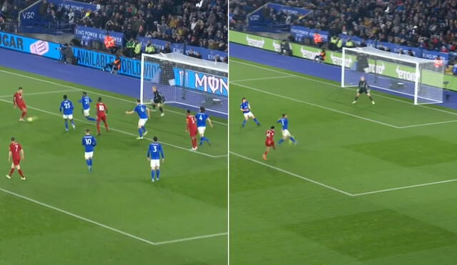 Firmino y Alexander-Arnold anotan en el Liverpool vs Leicester. Foto: Captura