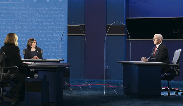 Encuentro. En el primer y único debate vicepresidencial hubo mamparas por el coronavirus. Foto: AFP
