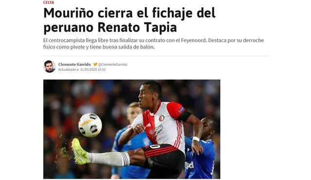 Renato Tapia es nuevo futbolista del Celta de Vigo. Foto: AS