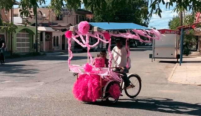 Padre sorprende al celebrar el quinceañero de su hija paseándola en triciclo [FOTOS]