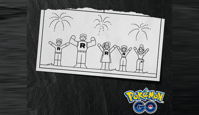 Líderes y reclutas del Team GO Rocket celebran la posible captura y conversión de Victini a pokémon oscuro. Foto: Pokémon GO.