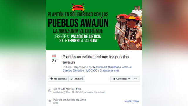 Convocatoria del plantón en solidaridad del pueblo Awajún. Foto: difusión.