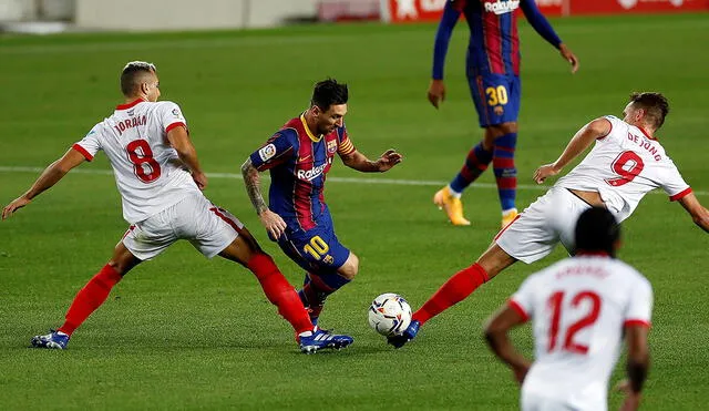 Barcelona y Sevilla se miden en la quinta jornada de la Liga Santander. Foto: EFE