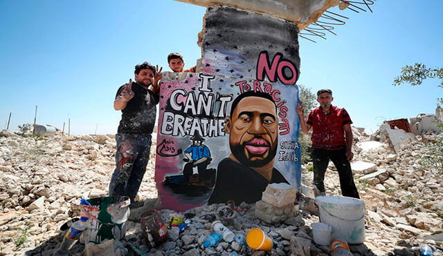 Hasta Siria ha llegado el rostro de George Floyd convertido en un emblema de protesta contra el racismo. Foto: AFP