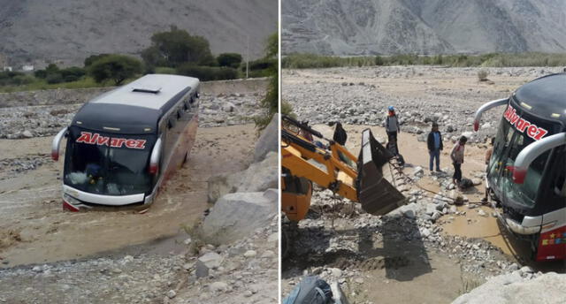 Bus con pasajeros quedó atrapado al intentar cruzar río en Condesuyos.