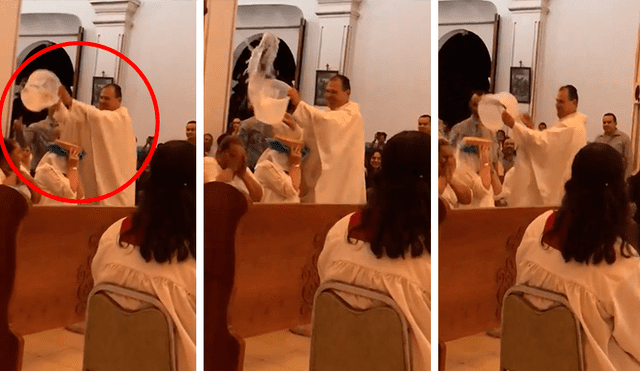 Facebook viral: sacerdote santifica a sus fieles y les echa agua bendita en balde  