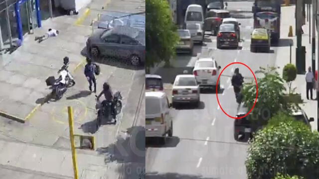 Surco: cámara captó huida de delincuentes tras asalto a cambistas y agencia bancaria BCP [VIDEO]