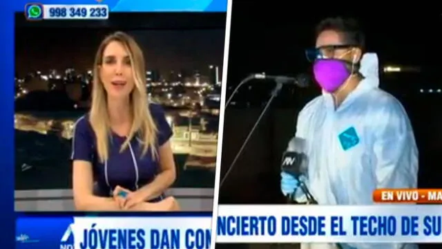 El reportero se animó a cantar en vivo durante cobertura a jóvenes que daban concierto desde el techo de su casa.