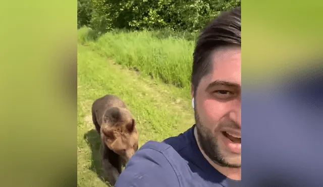 En las redes se hizo viral una escena en la que un oso persigue a un joven para arrebatarle su helado. Foto: YouTube