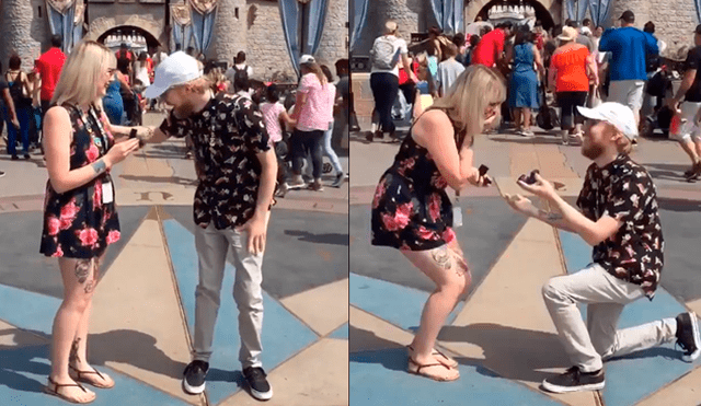 Facebook: novia y novio se piden matrimonio en simultáneo en Disneylandia [VIDEO]