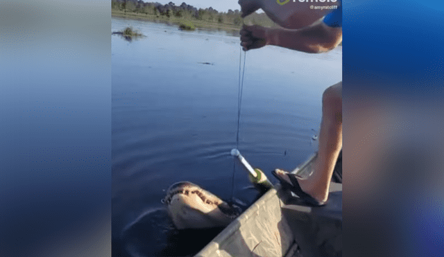 Un pescador pensó haber capturado a un pez y se terminó viendo cara a cara a un cocodrilo. Foto: YouTube