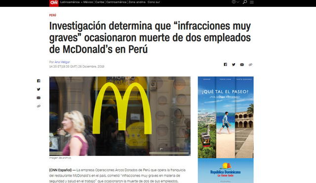 McDonald's Perú cometió infracciones "muy graves" que ocasionaron muertes, según Sunafil. Foto: Captura.