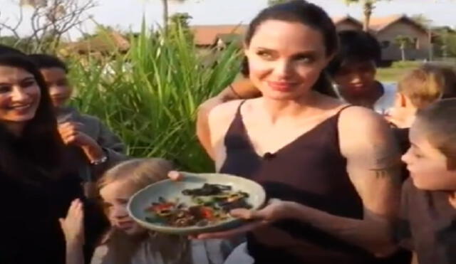 Angelina Jolie come insectos durante entrevista en Camboya | VIDEO