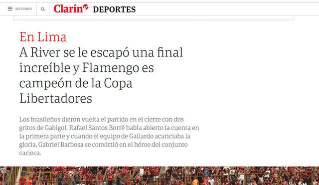 Flamengo se coronó campeón de la Libertadores por segunda vez en su historia. Foto: Clarín